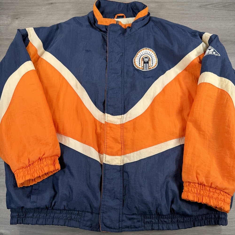 Vintage Illinois Fighting Illini Jacket Mens XL Navy Orange NCAA Apex One 90s
